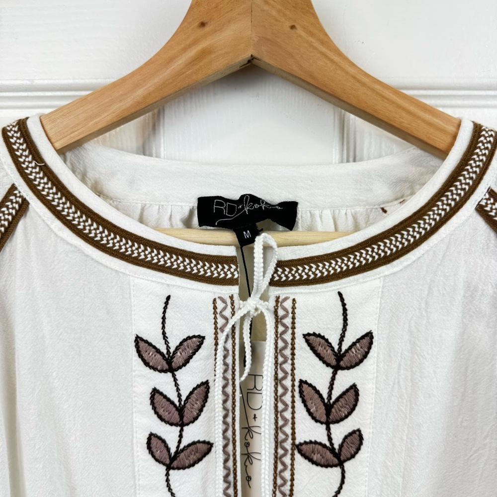 NWT Anthropologie RD & Koko White Embroidered Puff Sleeve Tie Closure Jacket M - Picture 5 of 11